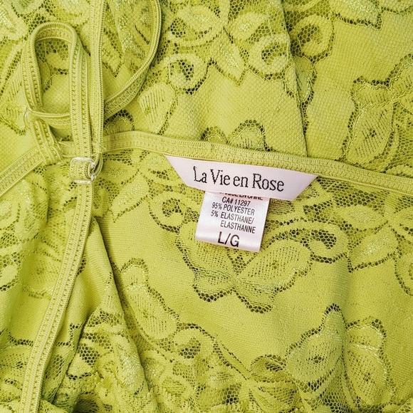 La Vie En Rose || Sheer Lacey Babydoll Slip Dress, Large, Lime Green - Picture 2 of 3